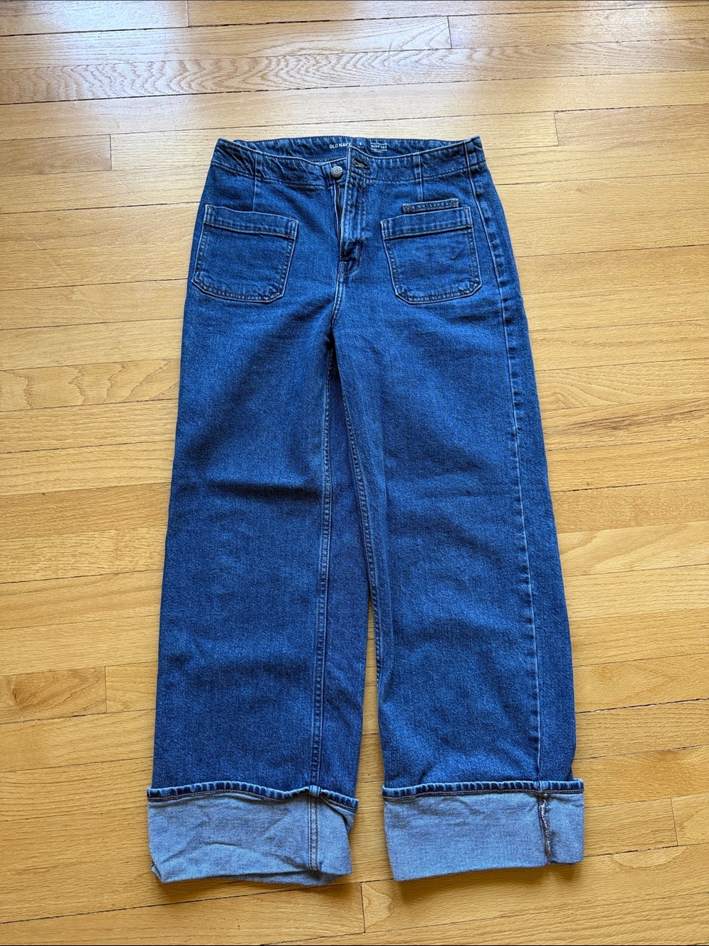 Old Navy Dark Blue Wide-Leg Jeans with Front Patch Pockets